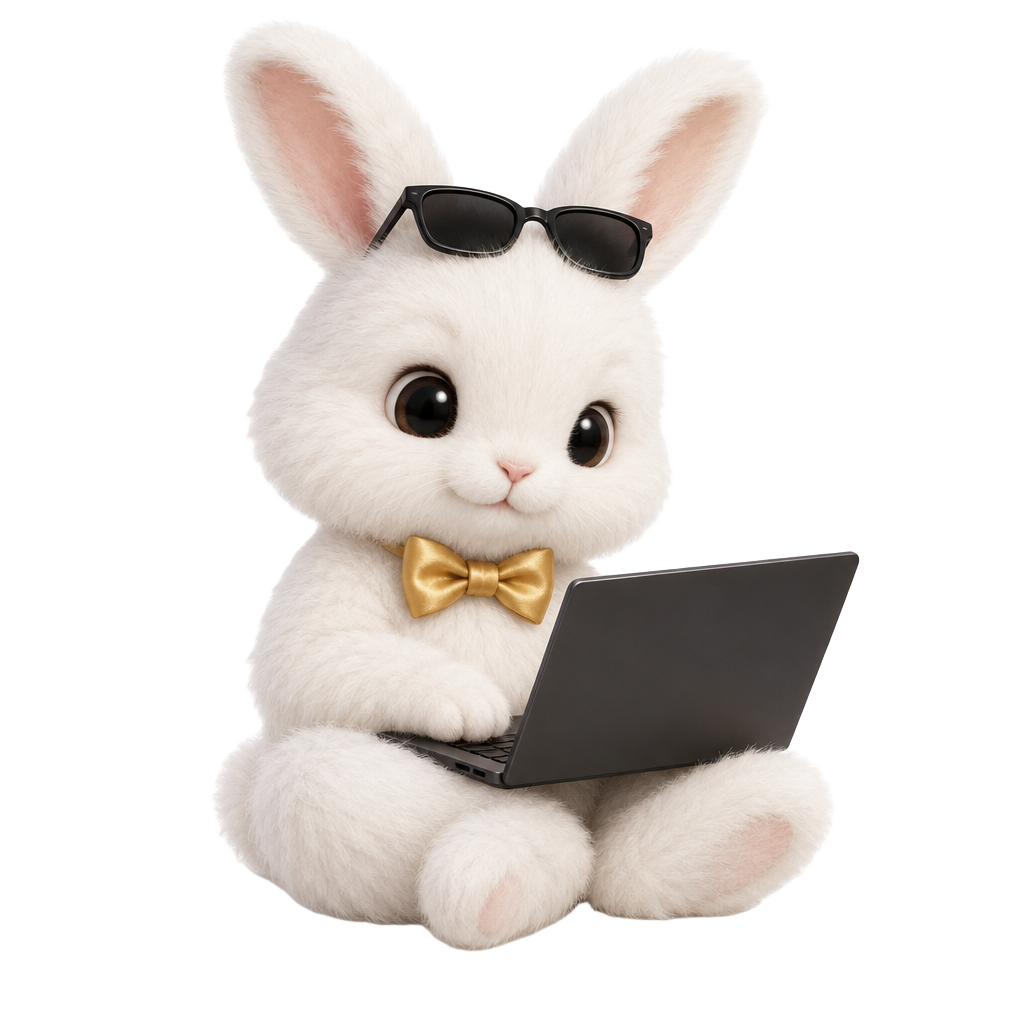 Insta Business bunny typing on a laptop